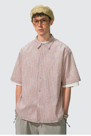[Monterest] Seersucker Check Logo Embroidered Shirt