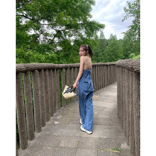 Denim bustier jumpsuit