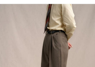 [CULTUM] Wool Blend Double Pleat Straight Trousers