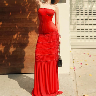 Self tie ruched solid maxi skirt