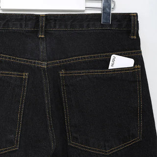 Cut-off semi-wide denim pants