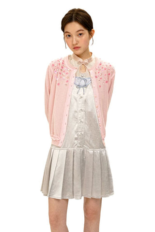 [Moromoro2] Sequin Flower Crew Neck  Cardigan