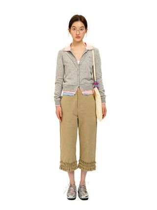 [Moromoro2] Contrast Collar Layered Knit  Cardigan