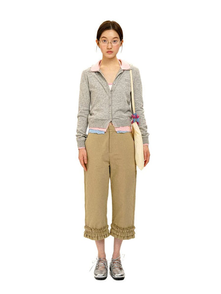 [Moromoro2] Contrast Collar Layered Knit  Cardigan