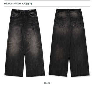 [Moromoro2] Star Plaid Patchwork Wide Leg  Jeans