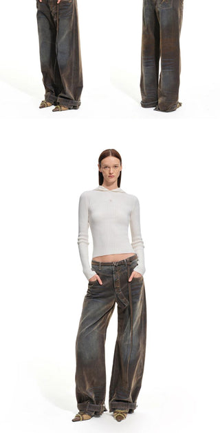 [NOTAWEAR] Hooded Slim Fit Ribbed Knit Top