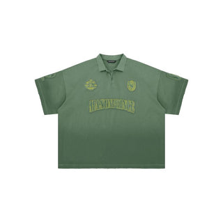 [MASONPRINCE] Equestrian Patch Distressed Polo Shirt