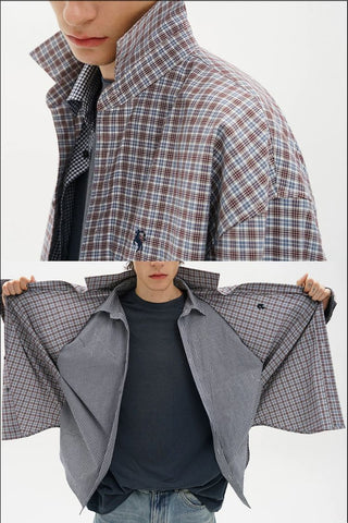 [MASONPRINCE] Layered Plaid Cotton Blend Shirt