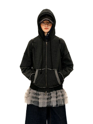 [Moromoro2] Raw-Edge Reversible Waffle Zip  Hoodie