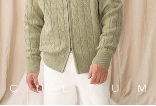 [CULTUM] Wool Blend Cable Knit Zip-Up Cardigan