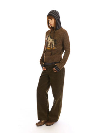 [NeverSeez] Striped Hooded Base Layer Knit Top