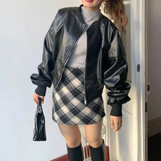 Leather blouson jacket
