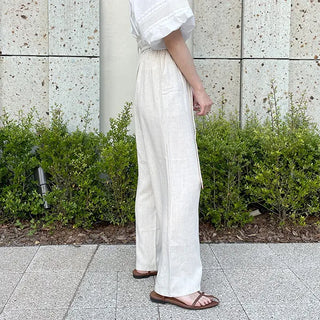 Belted linen slacks