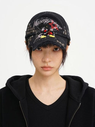 [MASONPRINCE] Graffiti Bear Distressed Baseball Cap