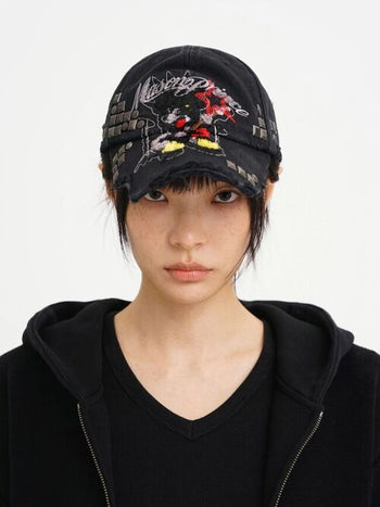 [MASONPRINCE] Graffiti Bear Distressed Baseball Cap