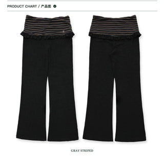 [Moromoro2] Striped Fold-Over Flare  Pants