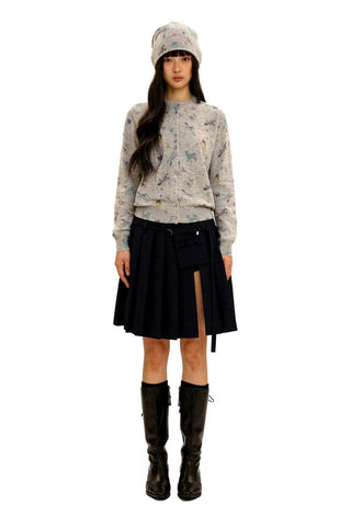 [Moromoro2] Horse & Rabbit Print Crew Neck  Cardigan