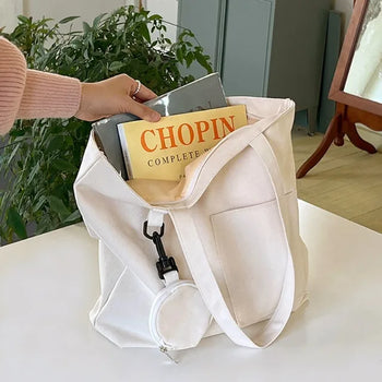 Canvas One-Pocket Zipper Big Eco Bag (2 colors)