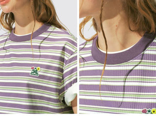 [Monterest] Waffle Knit Striped Logo T-Shirt