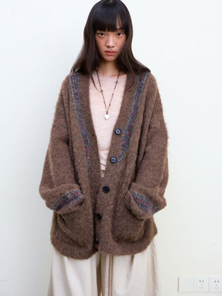[NeverSeez] Two-Tone Jacquard Knit Cardigan