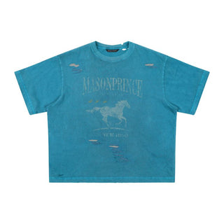 [MASONPRINCE] Distressed Horse Print Cotton Tee