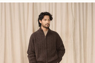 [CULTUM] Wool Blend Cable Knit Zip-Up Cardigan