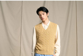 [CULTUM] Pima Cotton Cable Knit Sweater Vest