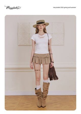 [NECY] Velvet Corduroy Double Breasted Miniskirt