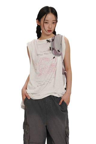 [Moromoro2] Washed Bow Graffiti Rhinestone Oversized  Tee