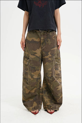 [MASONPRINCE] Curved Seam Camouflage Wide Leg Pants