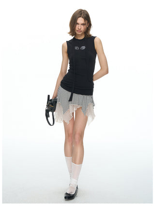 [NECY] Irregular Dot Double Hem Mini Skirt