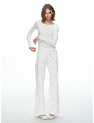 [NECY] Ribbon Allover White Jeans
