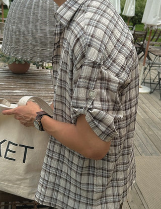 Essential Roll-up Linen Check Shirt (3 colors, M~L)