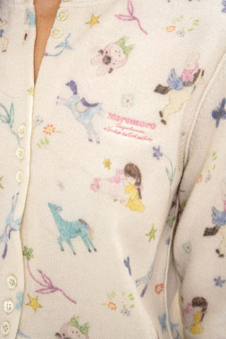 [Moromoro2] Horse & Rabbit Print Crew Neck  Cardigan
