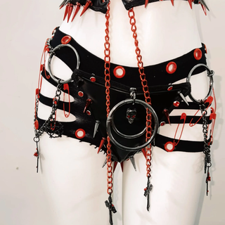 Rivet PU leather halter o ring metal chain top