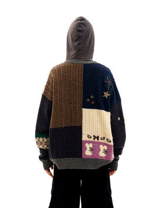 [Moromoro] Multi Pattern Patchwork Knit Set