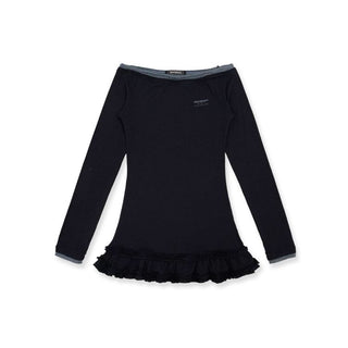 [Moromoro2] Off-Shoulder Ruffle Hem Long Sleeve  Top