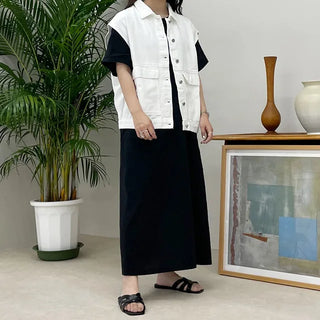 denim pocket boxy vest
