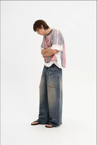 [MASONPRINCE] Distressed Wide Leg Jeans