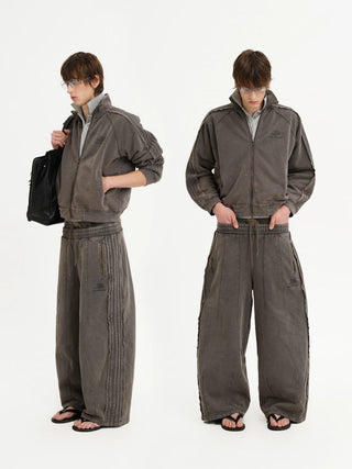 [MASONPRINCE] Washed Raw Edge Knit Set in Elephant Gray