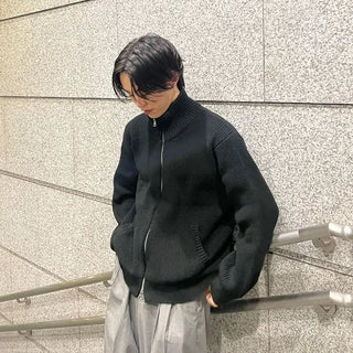High-neck knit zip-up