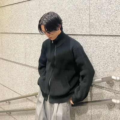 High-neck knit zip-up