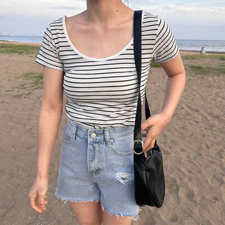 U-neck striped T-shirt