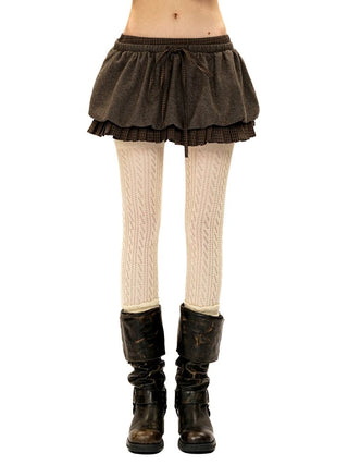 [Moromoro2] Wool Blend Plaid Layered Mini  Skirt