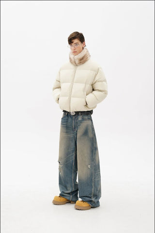 [MASONPRINCE] Quilted Oversized Down Jacket with Fur Collar