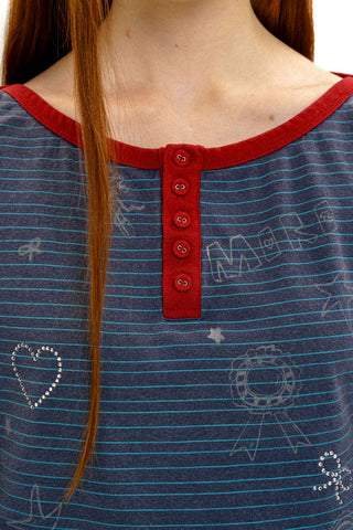 [Moromoro2] Contrast Stripe Rhinestone Long Sleeve  Tee