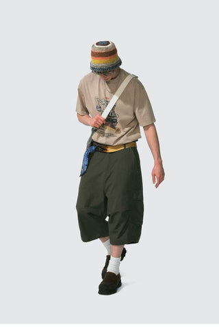 [Monterest] Washed Cotton Cropped Cargo Shorts