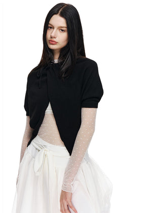 [NECY] Love Dot Lace Inner Top & Bat Sleeve Tie Cardigan
