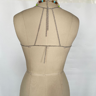 Beaded contrast halter backless top