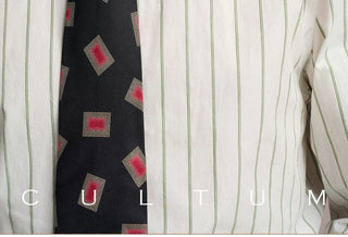 [CULTUM] 1930s Long Point Collar Striped Shirt